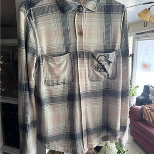 C&C California Navy & Cream Plaid Button-Down Shirt with Embroidered Pocket